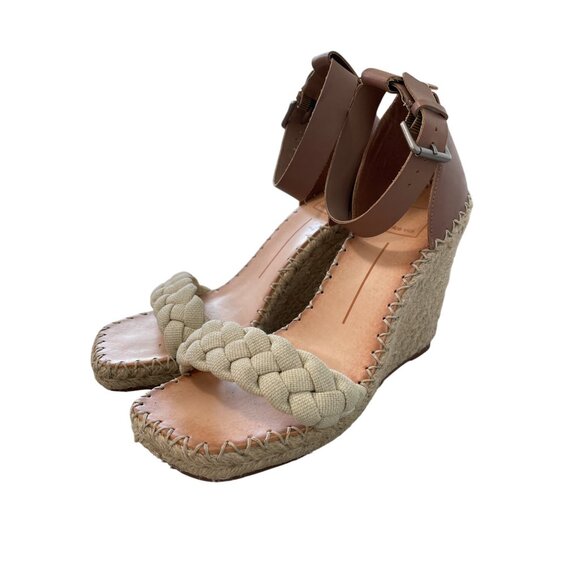Dolce Vita Nilton Espadrille Wedge Sandals Size 8.5 Open Toe Cafe Ivory Neutral - Picture 1 of 9